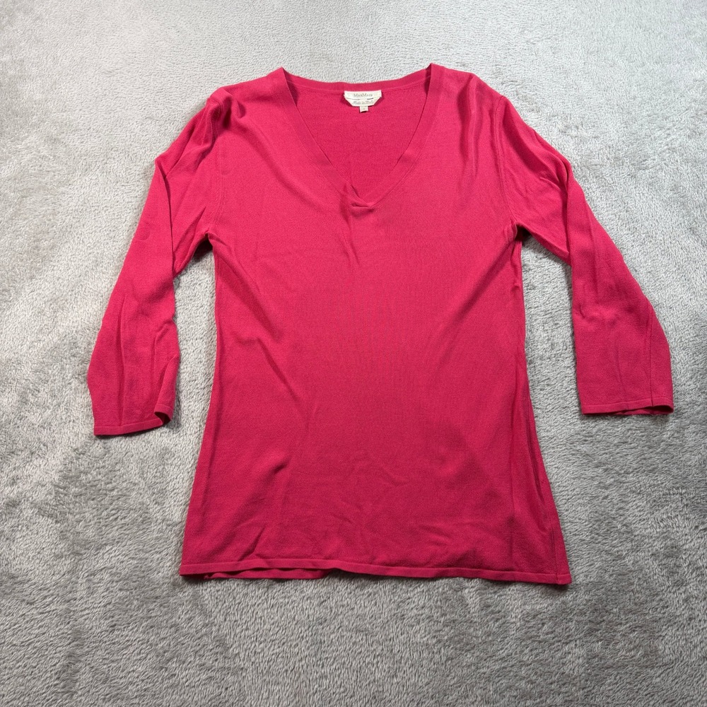 MaxMara V-Neck Top Women Small Pink 3/4 Sleeve Tunic Made in Italy Minimalist